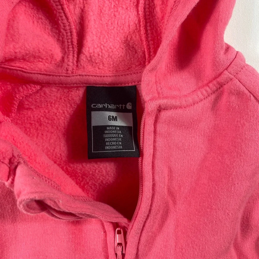 Carhartt Fleece Hooded Coverall Baby 6M Full Zip Logo Patch Pink OX9732-G
